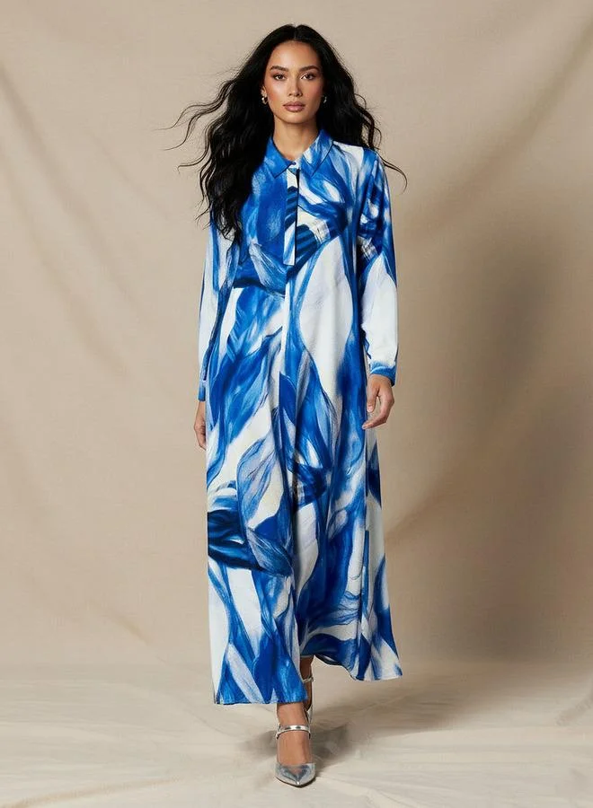 ايكونيك Iconic Trapeze Midi Dress with Floral Print